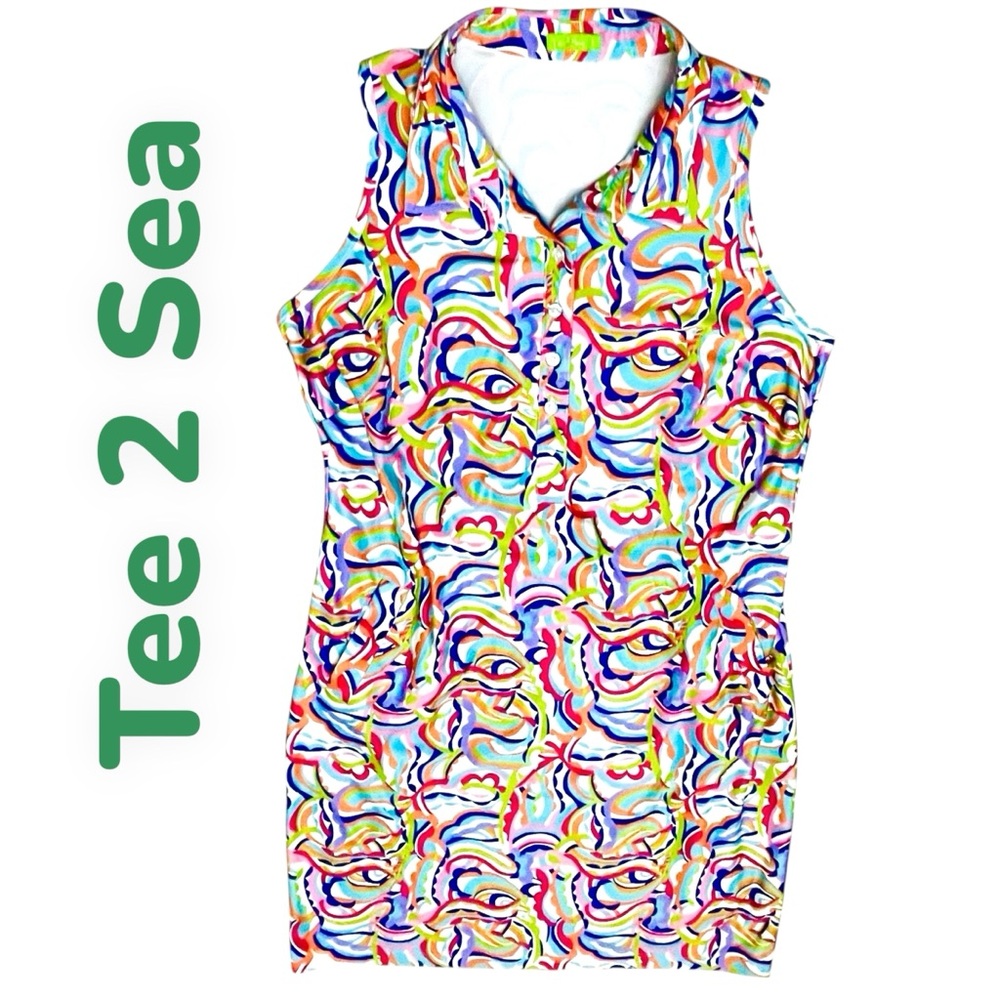 Tee 2 Sea Resort Golf Dress Earth/ Friendly Tropical Floral Pockets Made/US Sz L